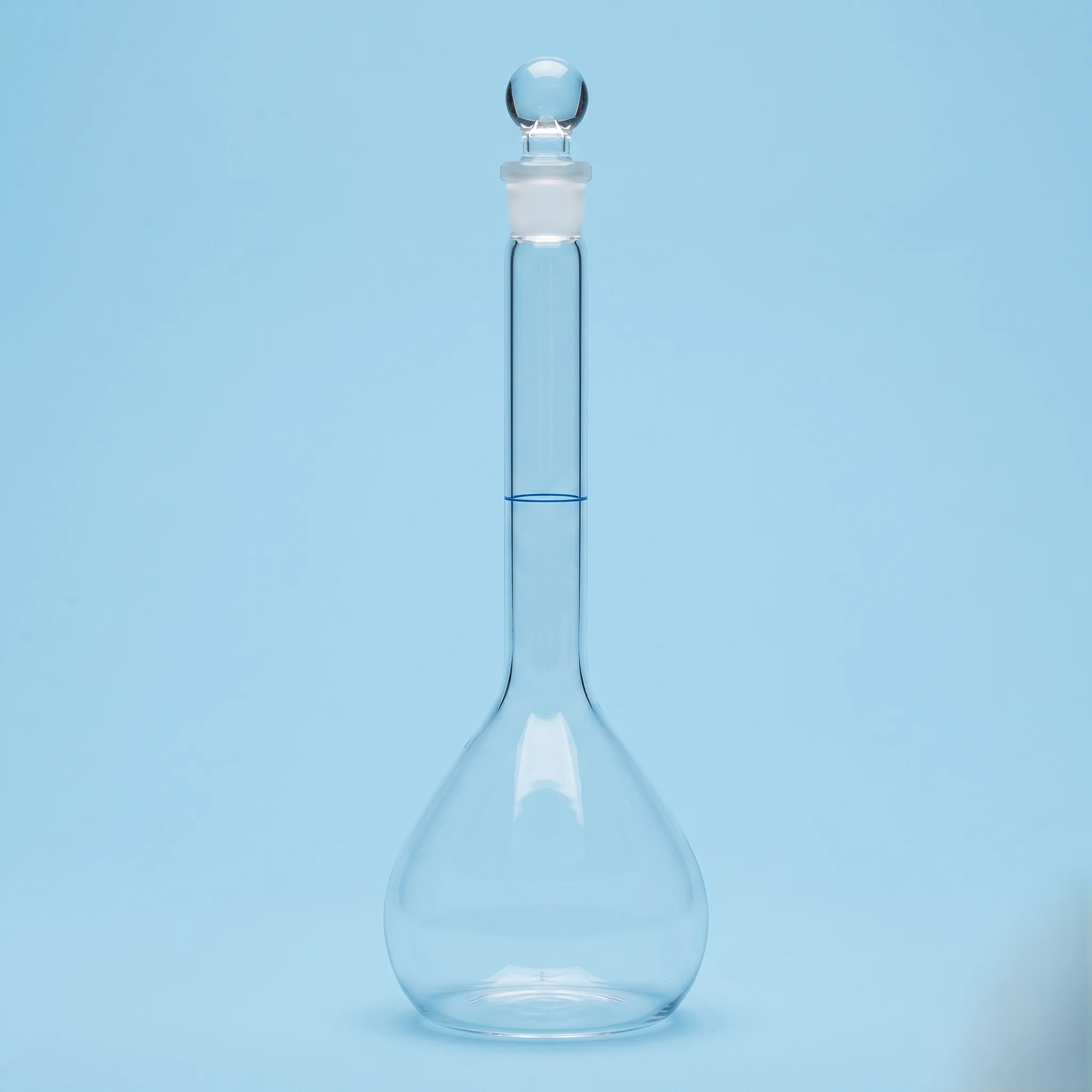 Flasks - Volumetric, Class-a With Solid Glass  Stopper And Permanent Blue Ring Mark - Astm